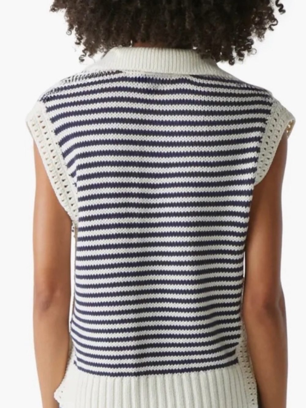 Sonoma Navy and White Striped V-Neck Sleeveless Sweater Vest - Picture 3 of 7